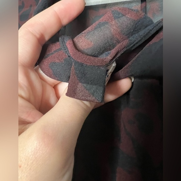 Theory Black and Red Sheer Cowl Neck Silk Blouse Medium - Picture 6 of 7